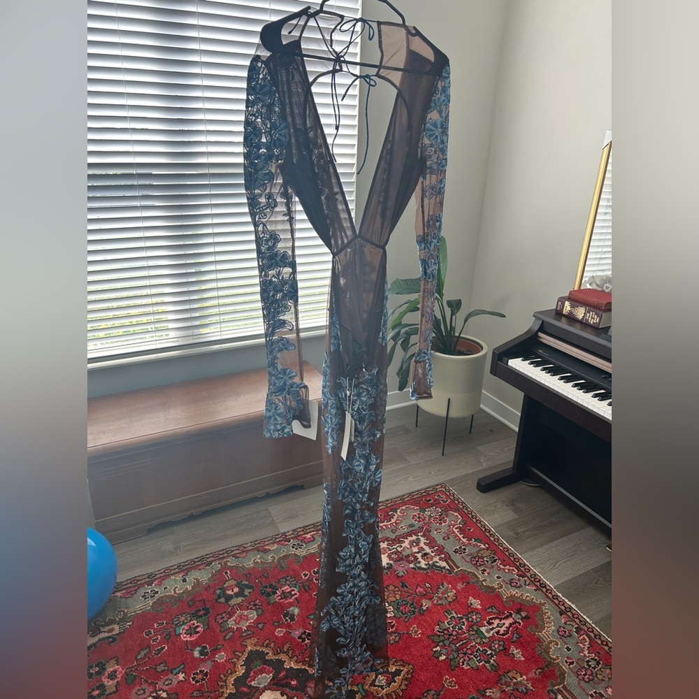 For Love and Lemons Temecula Cut Out Embroidered Lace Maxi Dress BLUE - Picture 3 of 12